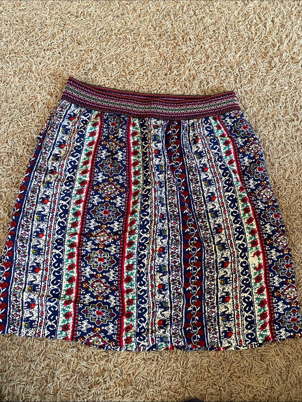 sahalie Navy Multicolor Boho Stripe Circle Skort